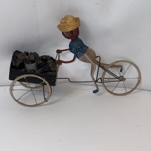 Artisan Handcrafted Wire Bicycle Sculpture With Man In Hat Wire Art